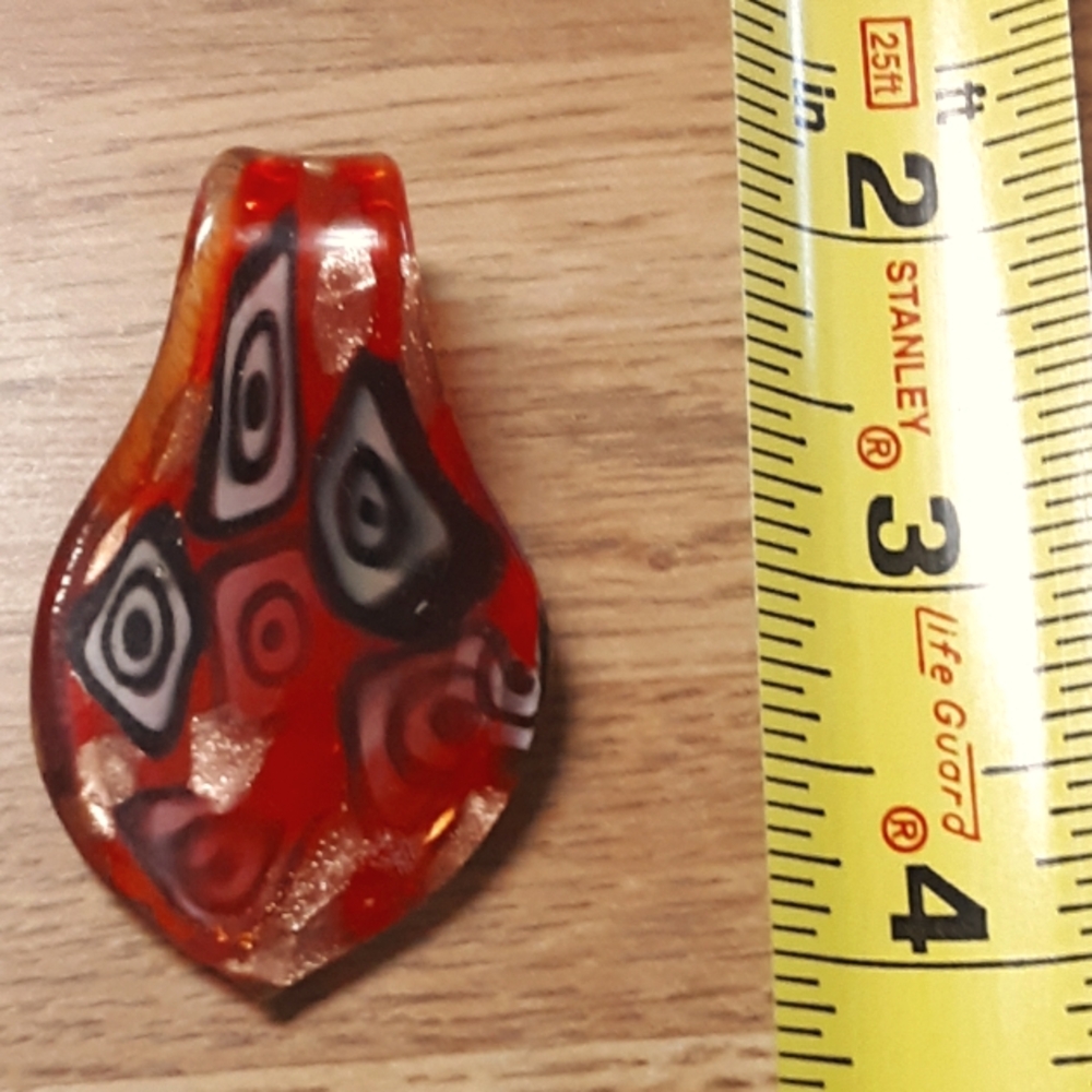 2/$25 Orange Glass Pendant with Black & White Millefiori Design